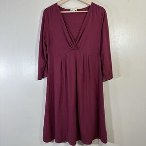 Garnet Hill Dress Womens Size M Red Faux Wrap 3/4 Sleeve Cotton Blend Stretch